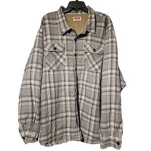 Wrangler Mens Grey Plaid Sherpa Lined Flannel Shirt Jacket 3XL 3TG Workwear
